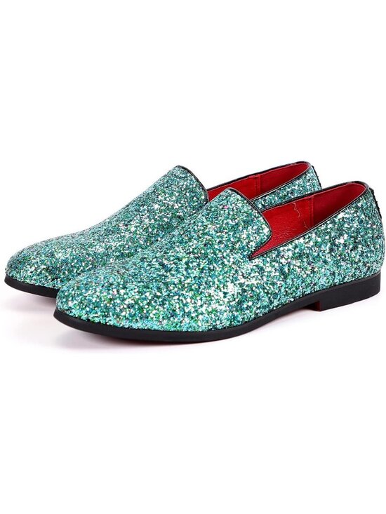 Men\'s Cyan Leather Glitter Sparkly Loafers Slip On Tuxedo Formal Events Shoes main image 5